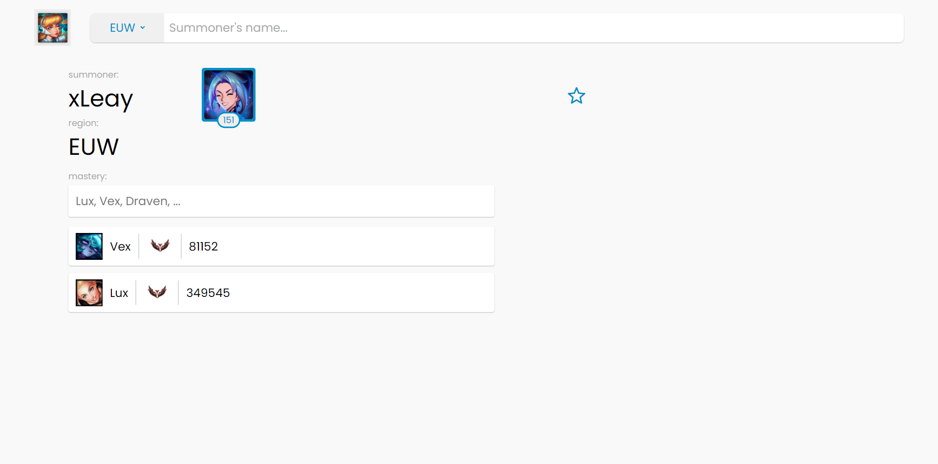 LoL Champions Mastery website's second screenshot